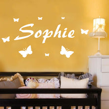 Load image into Gallery viewer, Any Name Personalised Wall Sticker with choice od stars, butterflies, flowers