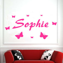Load image into Gallery viewer, Any Name Personalised Wall Sticker with choice od stars, butterflies, flowers