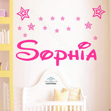 Load image into Gallery viewer, PERSONALISED NAME WALL ART STICKERS GIRL BOY 3 sizes stars zz2 children decal